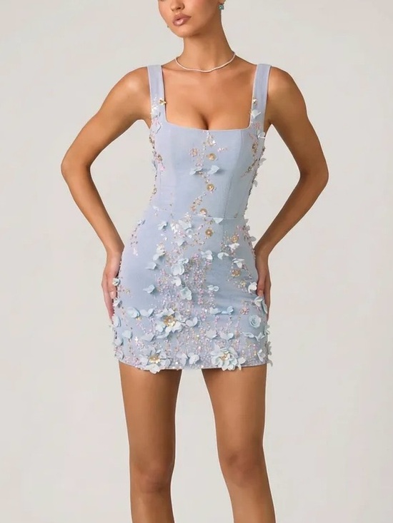 Oh Polly Dresses & Skirts - Oh Polly Briar Mini Dress Sky Blue floral embellishment Sz 4 NWT